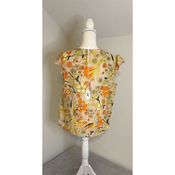 Women’s Linen Blend Floral Tie Front Blouse Top Large - Picture 6 of 9